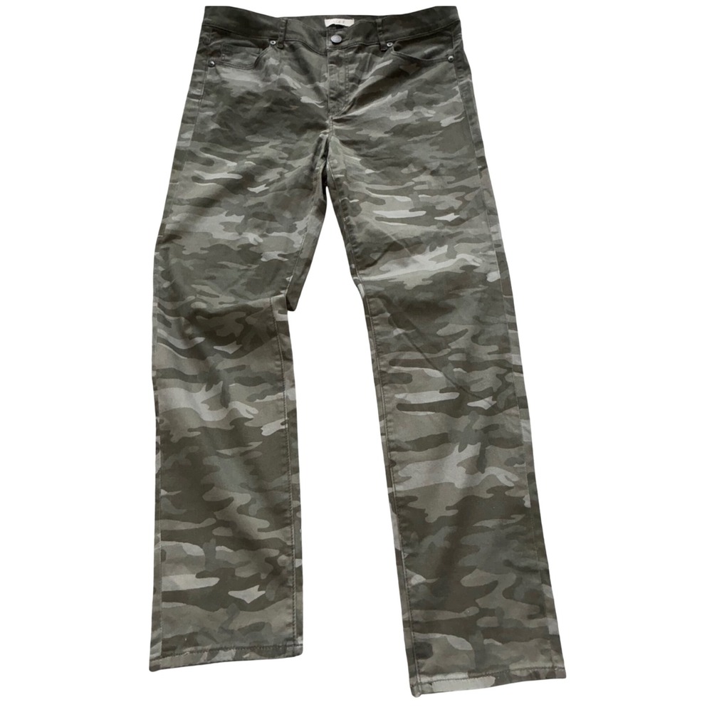LOFT Marisa Camouflage Pants Women's 12 Green Slim Straight Military Stretch